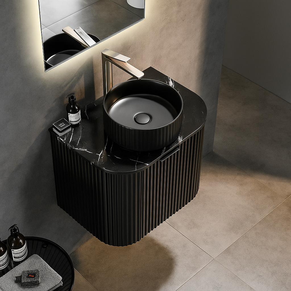 Ceto Avalon Wall Hung PVC Cabinet Matte Black Curve Edge Size:590*493*470mm