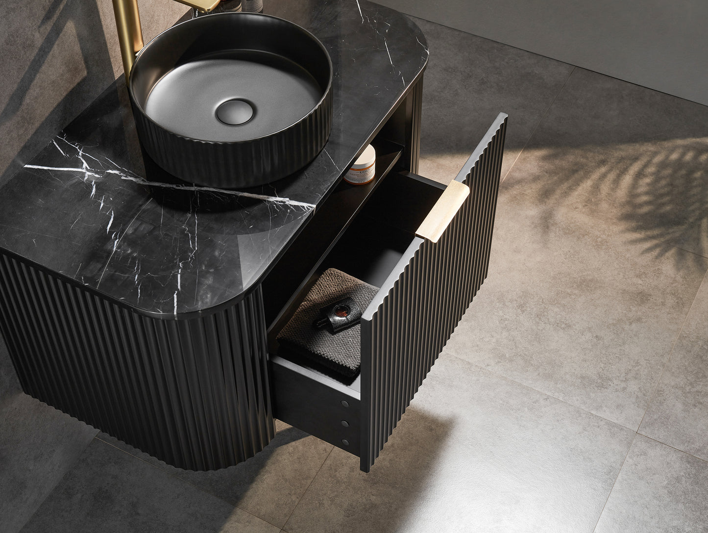 Wall Hung PVC Cabinet Matte Black Curve Edge Size:890*493*470mm