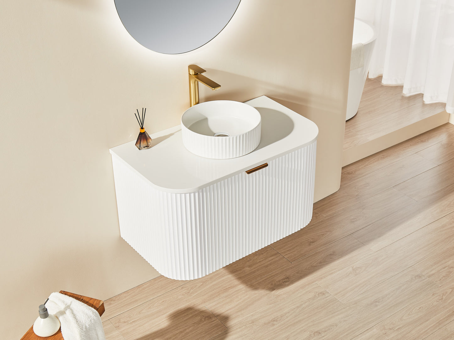 Wall Hung PVC Cabinet Matte White Curve Edge Size:890*493*470mm