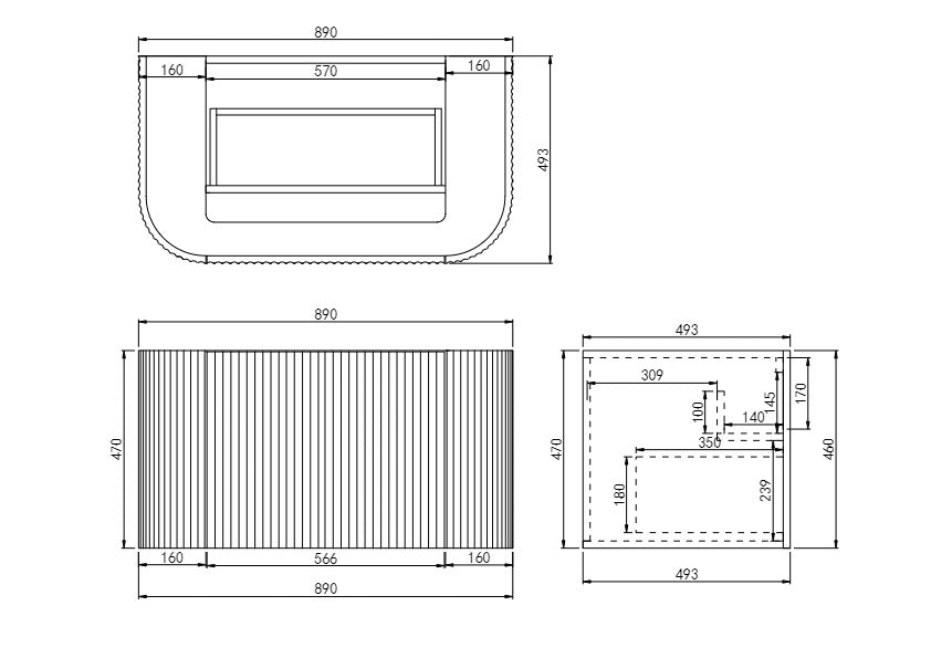 Solea Standard Wall Hung PVC Cabinet with soft closing door 600/750/900mm