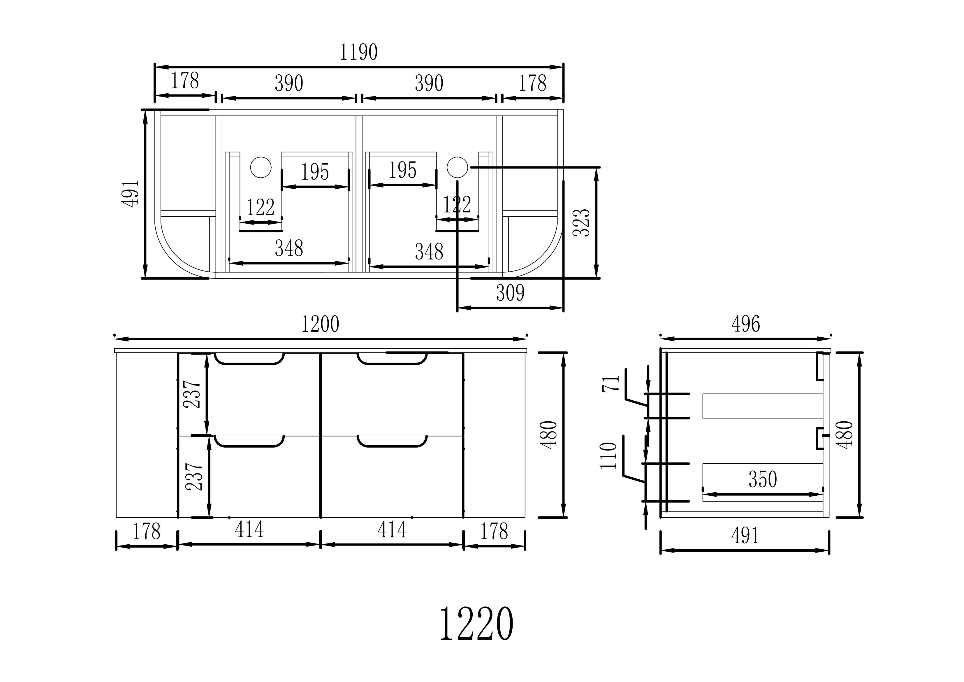 VITO CALVO Fluted Wall-Hung Curved Cabinet with Soft Closing Drawers 1200/1500mm CAL1200W/1220/1500/1550-CO