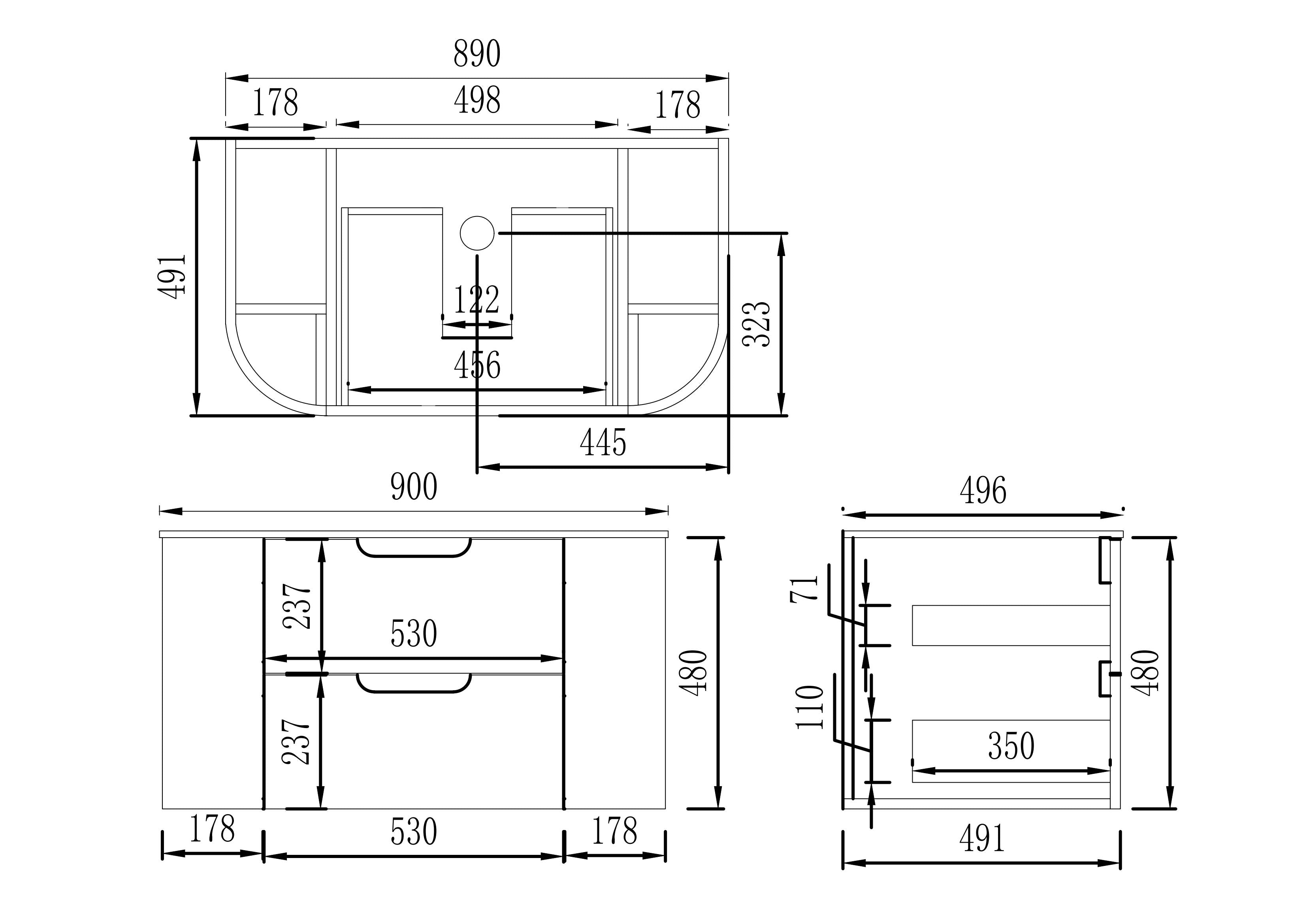 VITO CALVO Fluted Wall-Hung Curved Cabinet with Soft Closing Drawers 750/900 CAL750W-CO/CAL900W-CO