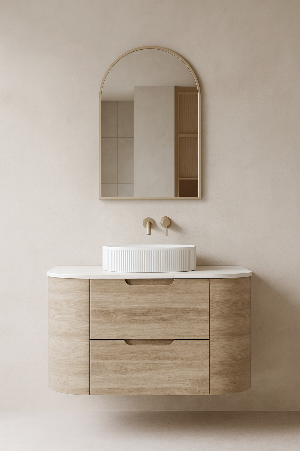 VITO CALVO Fluted Wall-Hung Curved Cabinet with Soft Closing Drawers 750/900 CAL750W-CO/CAL900W-CO