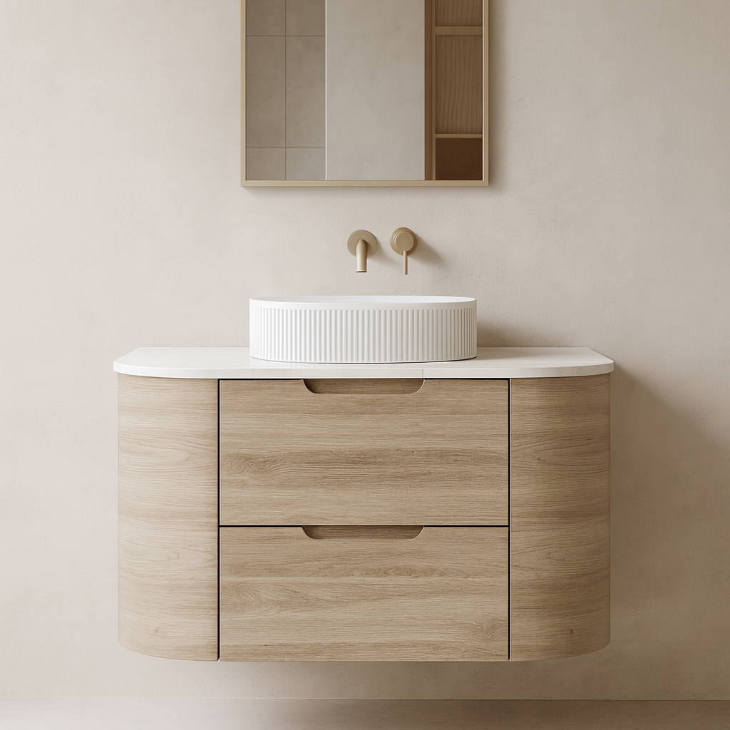 VITO CALVO Fluted Wall-Mounted Curved Cabinet with Soft Closing Drawers 750/900mm