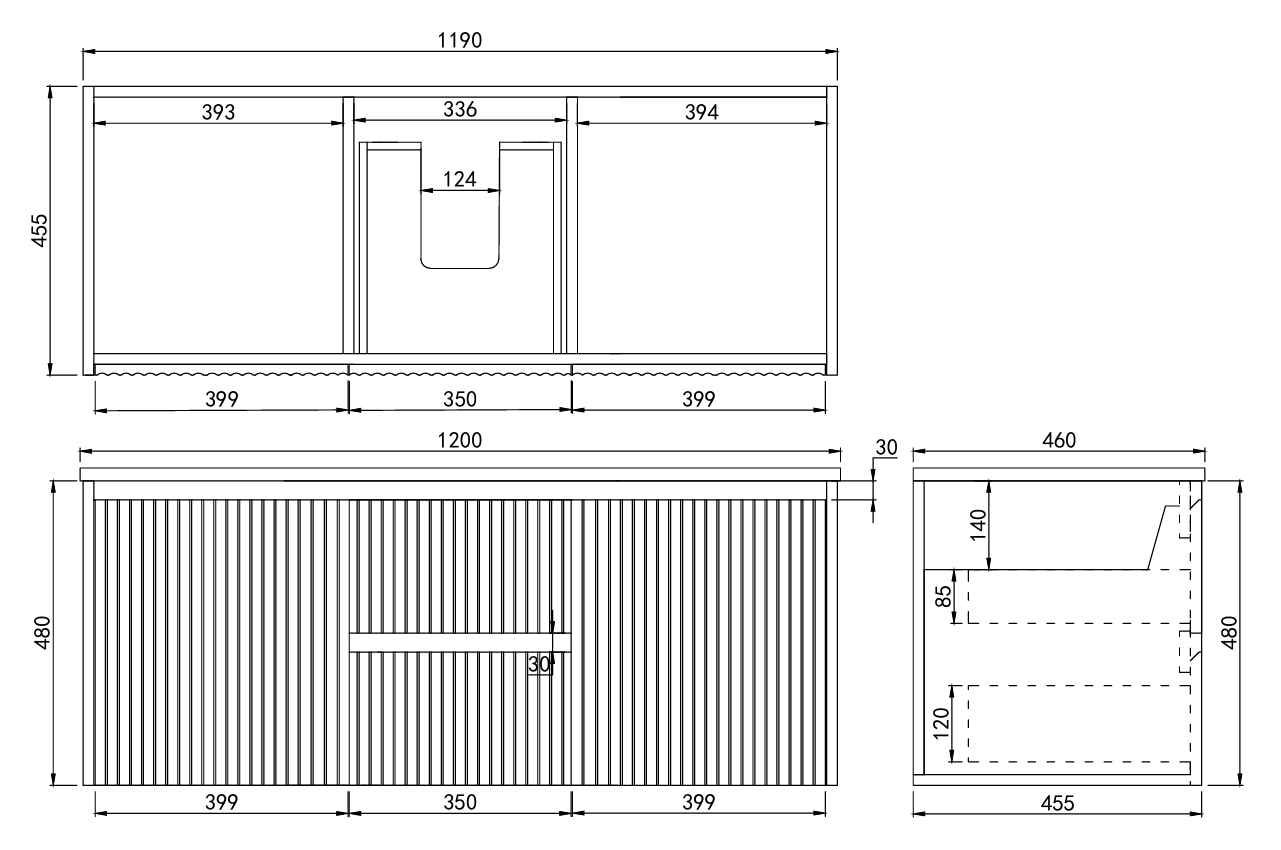 1210*455*480mm Brindabella Wall Hung PVC Cabinet