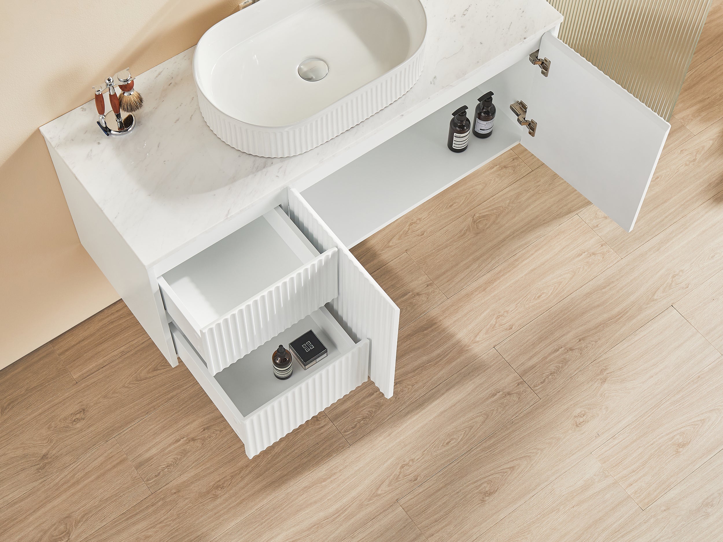 1190*455*480mm Left hand drawers Brindabella Wall Hung PVC Cabinet