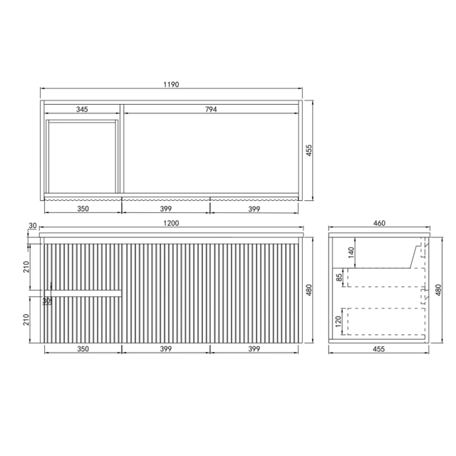 Wyrewood Wall-Mounted Vanity 590-1190mm