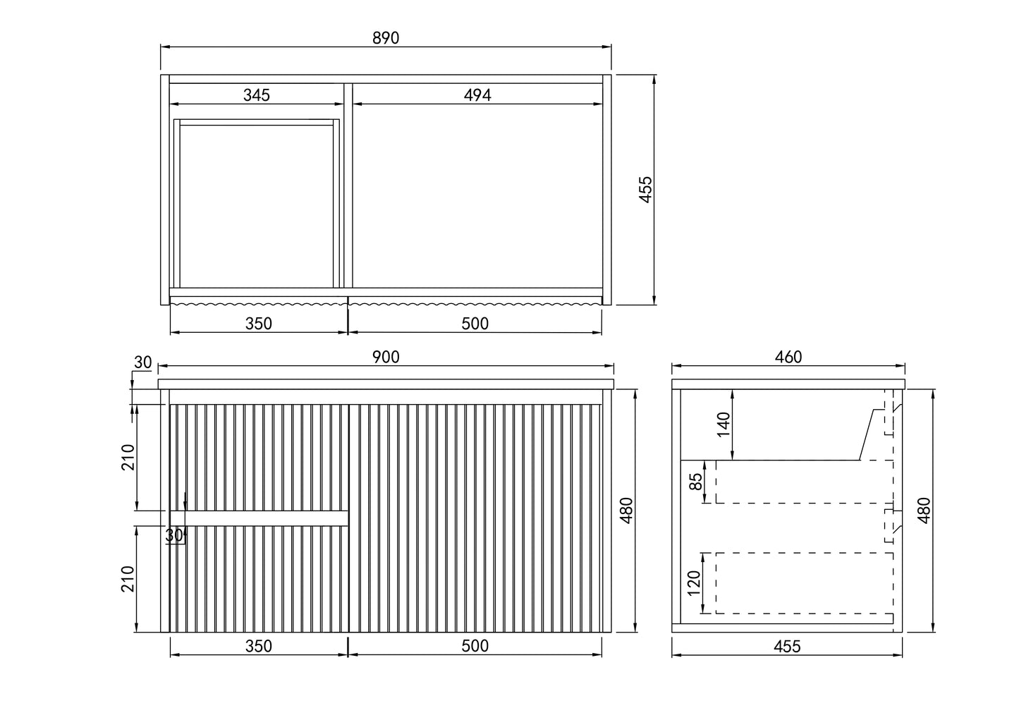 890*455*480mm Brindabella Wall Hung PVC Vanity