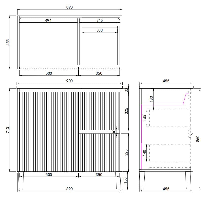 900mm Brighton Floor Standing Vanity Matte Black CB94RL-MB Cabinet ONLY