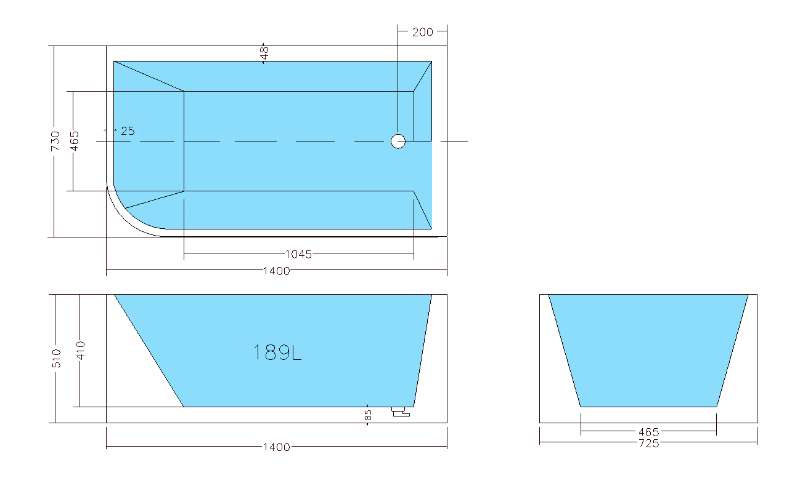 Madria Right Corner Bath 1300-1700mm