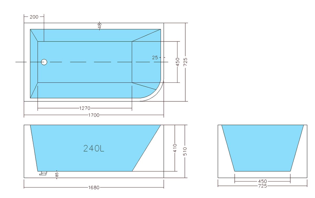 Casey Left Corner Bath 1300-1700mm(Height 510mm/580mm)