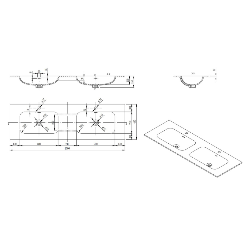 SOLID SURFACE TOP 600-1800mm