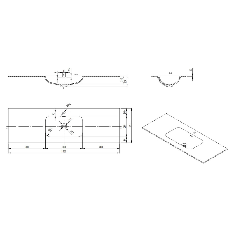 SOLID SURFACE TOP 600-1800mm