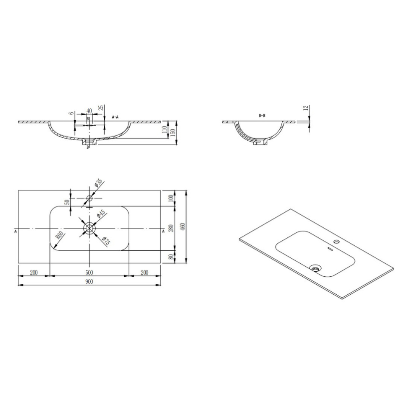 SOLID SURFACE TOP 600-1800mm