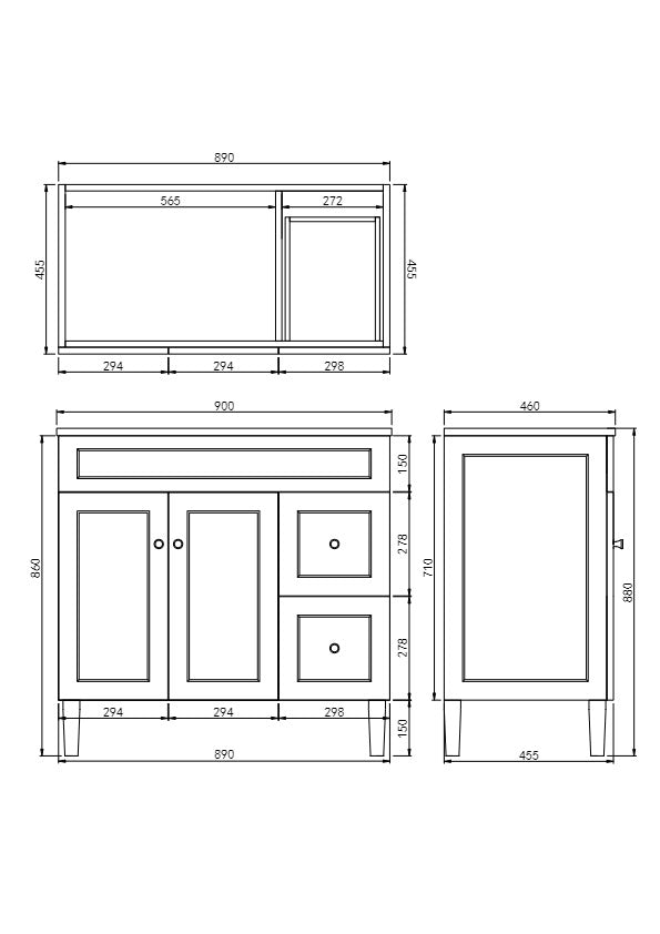 Harrington Floor PVC Cabinet CH94RL-MB 910x465x880mm