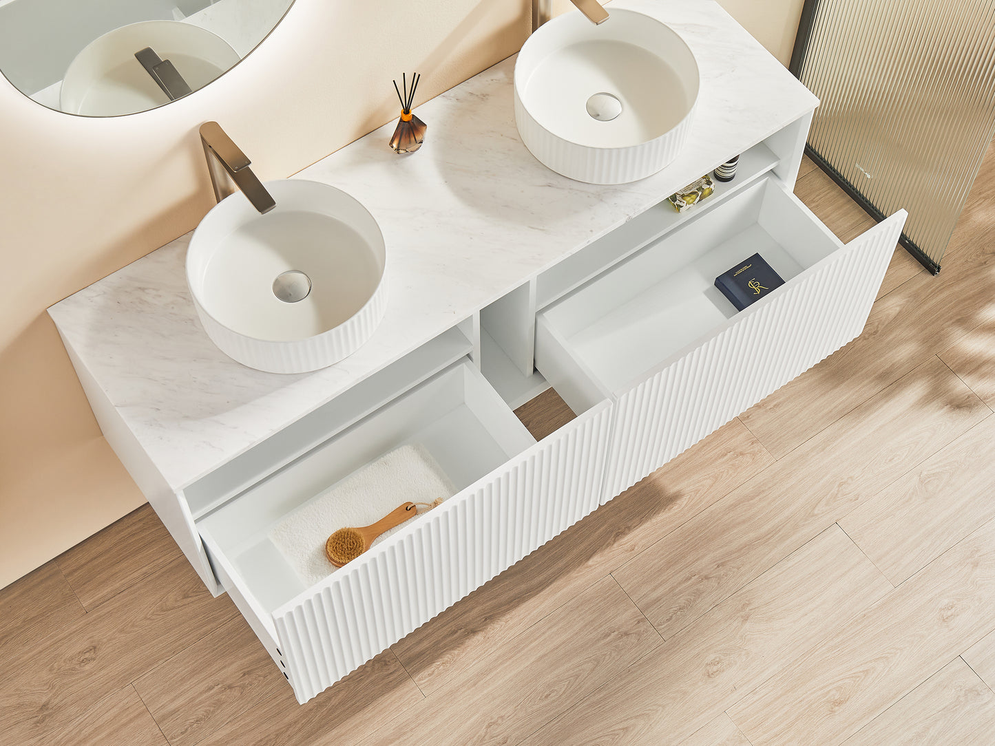 1500*460*500mm PVC Wall hung push open drawer vanity