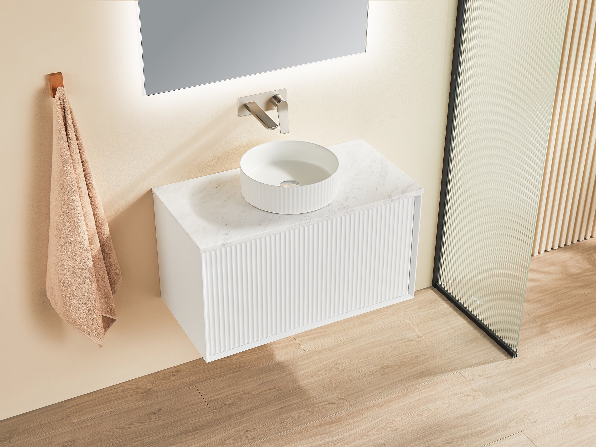 Ceto Kirribilli 890*455*480mm PVC Wall hung push open drawer vanity