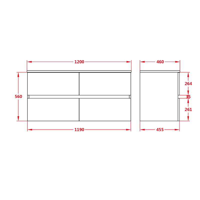 PVC Wall-Mounted Vanity Cabinet 1200/1500mm(4 Drawers)