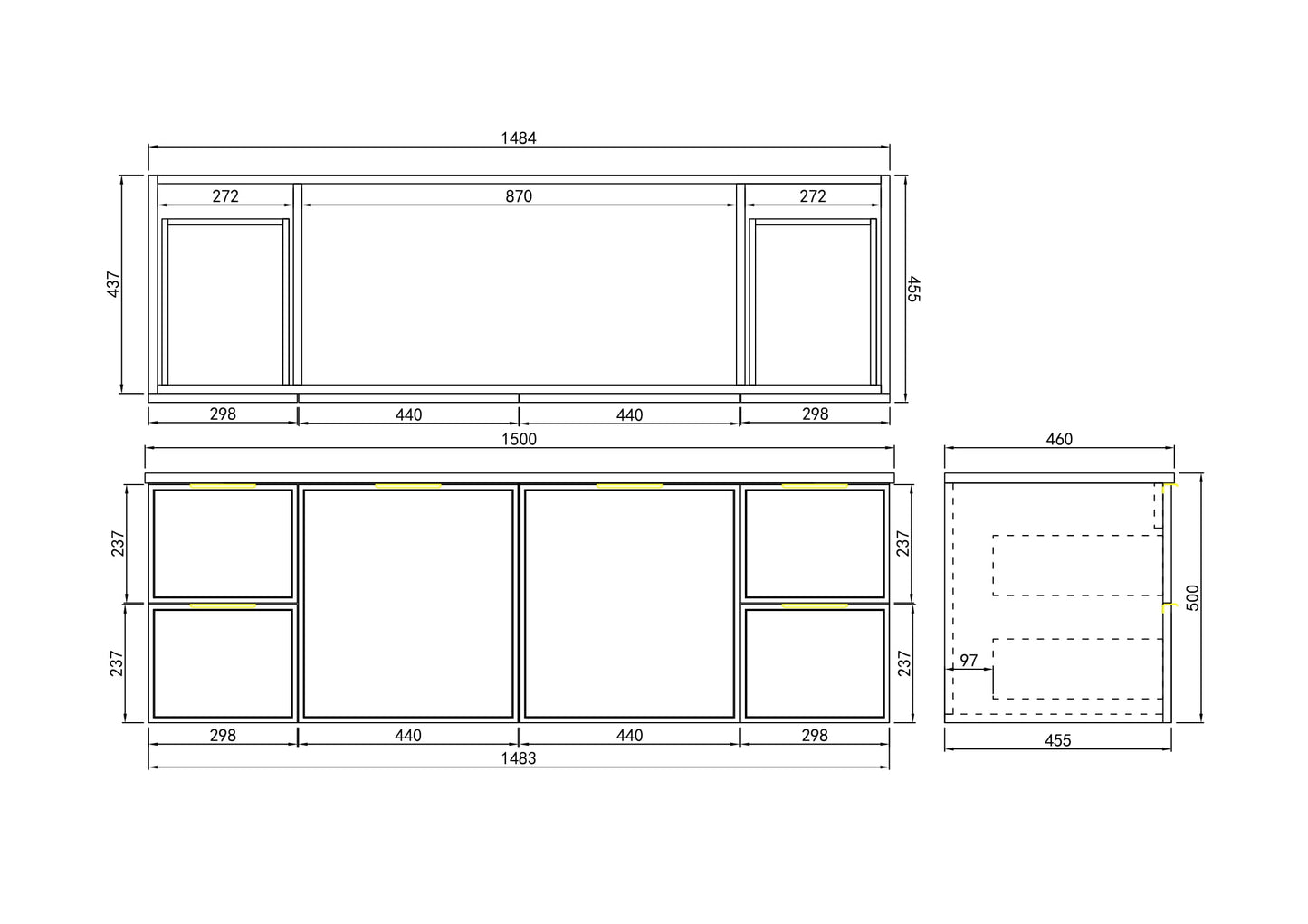 CETO Miami Wall Hung PVC Vanity with U shape soft closing drawers 600/750/900/1200SD/1500SD