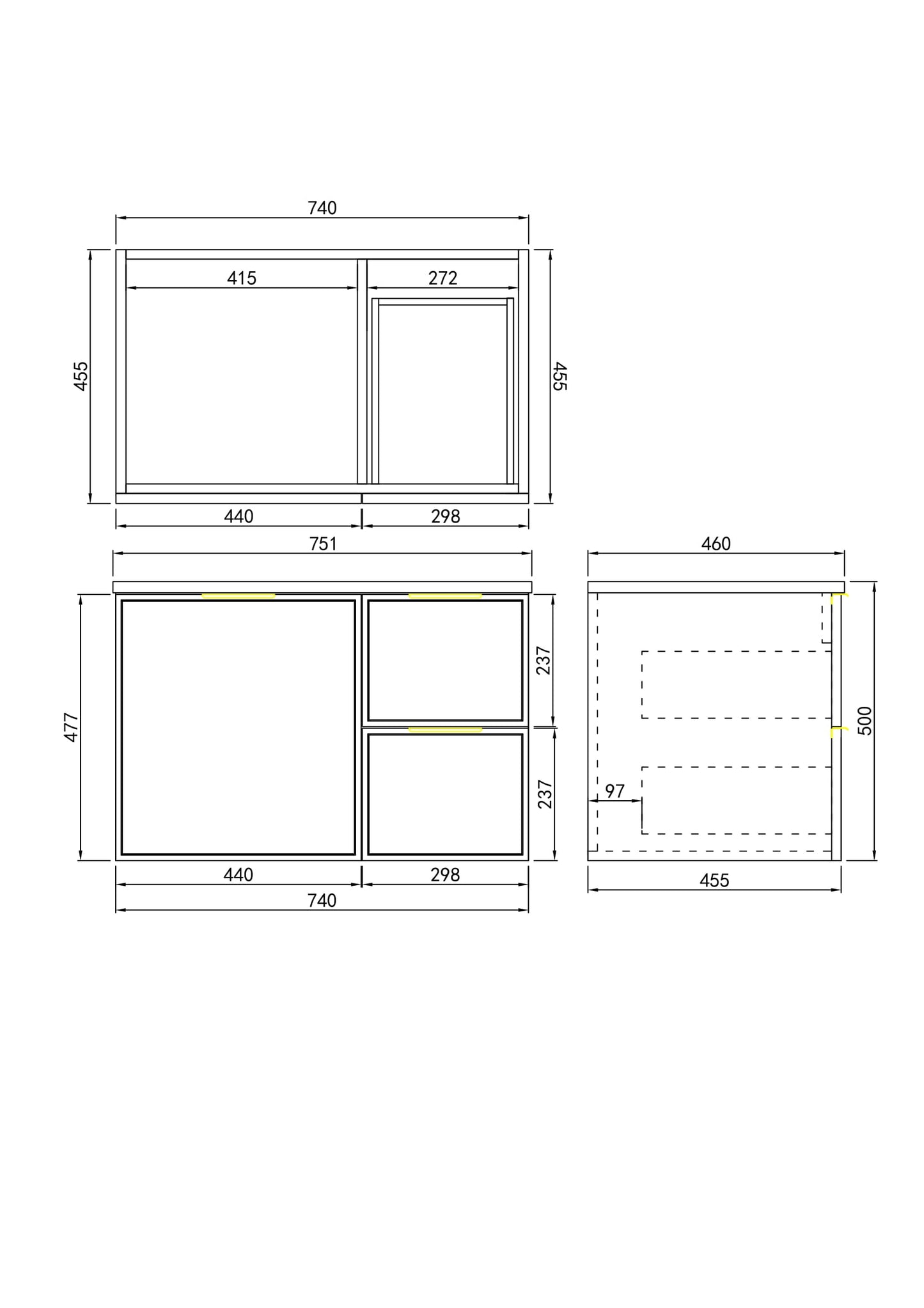 CETO Miami Wall Hung PVC Vanity with U shape soft closing drawers 600/750/900/1200SD/1500SD