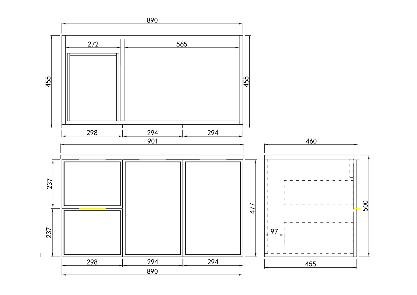 CETO Miami Wall Hung PVC Vanity with U shape soft closing drawers 600/750/900/1200SD/1500SD