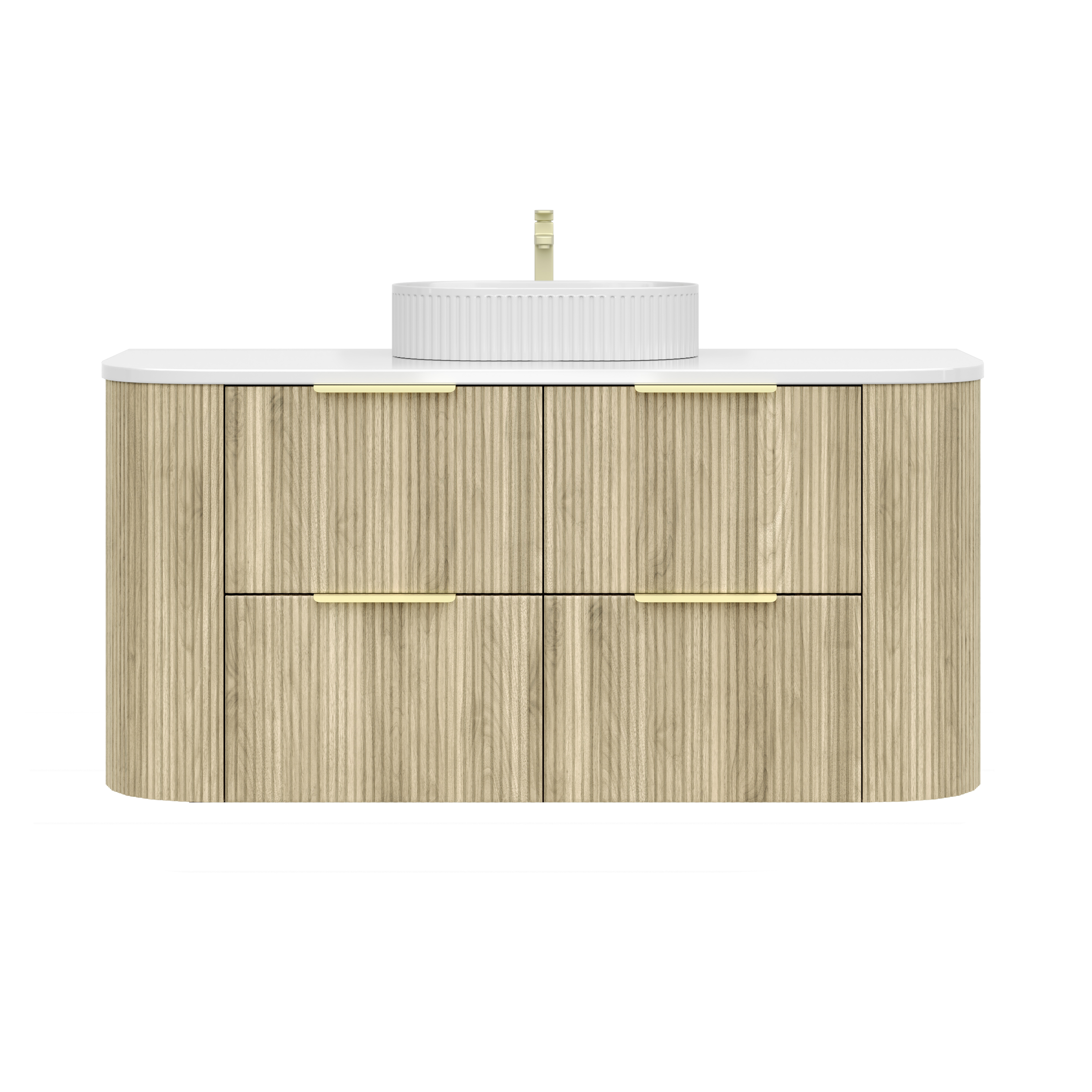 CETO Artis Wall-Hung PVC fluted Curved Cabinet with Soft-Close Drawers 1200-1500mm ART1200W /ART1220W /ART1500W /ART1550W-D-CO/PO/WAL