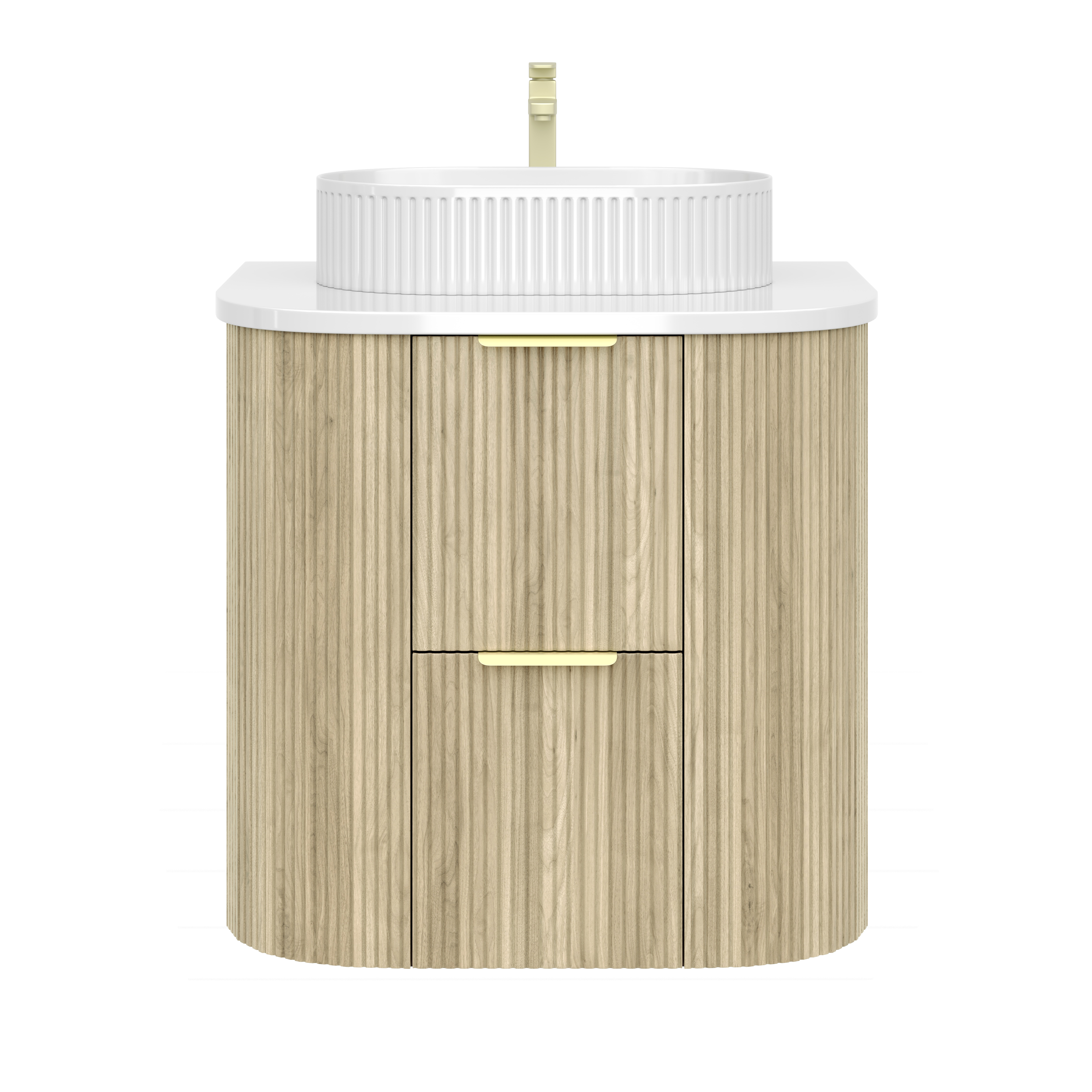 Wall-Mounted PVC fluted Curved Cabinet with Soft-Close Drawers 600-900mm