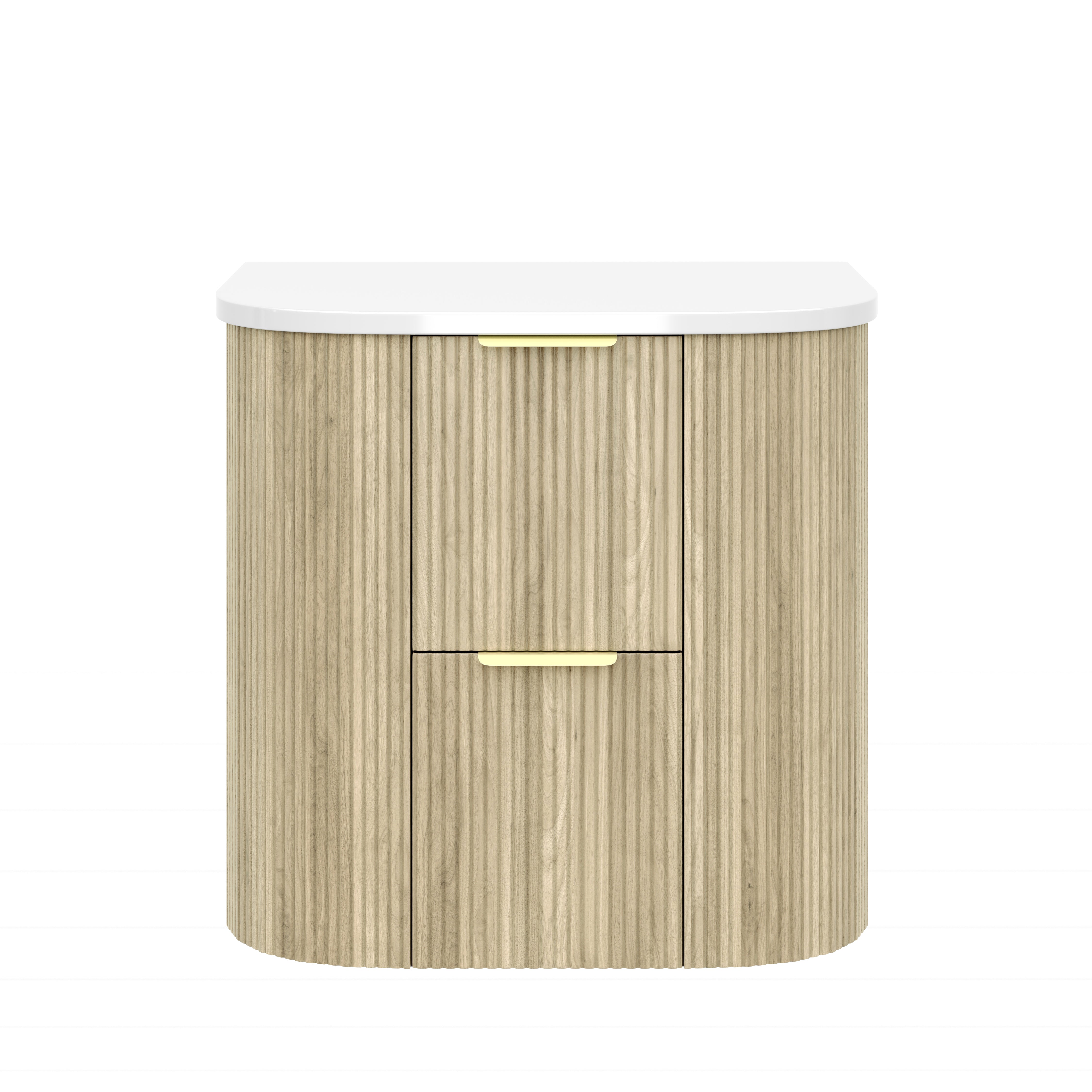 Wall-Mounted PVC fluted Curved Cabinet with Soft-Close Drawers 600-900mm