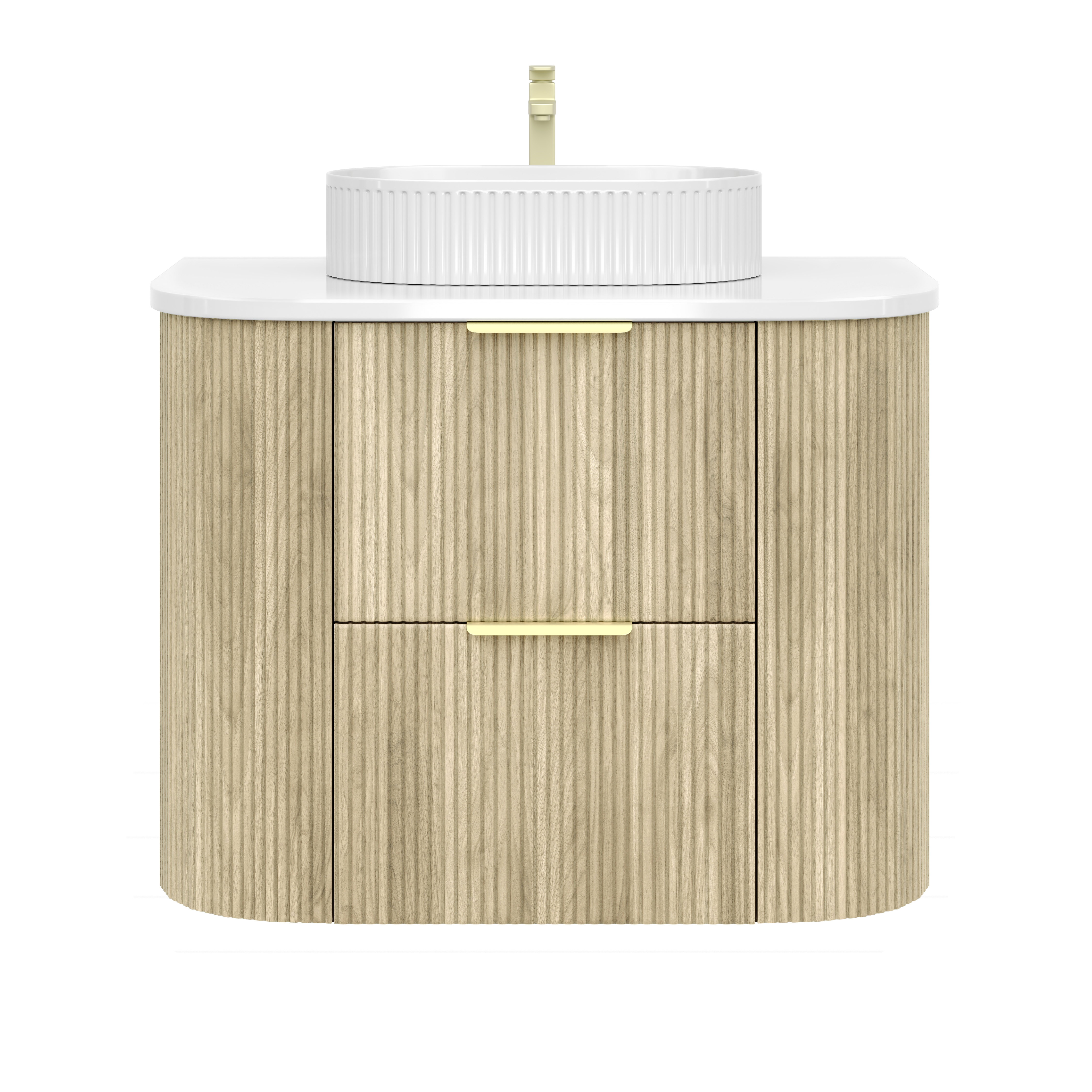 Wall-Mounted PVC fluted Curved Cabinet with Soft-Close Drawers 600-900mm