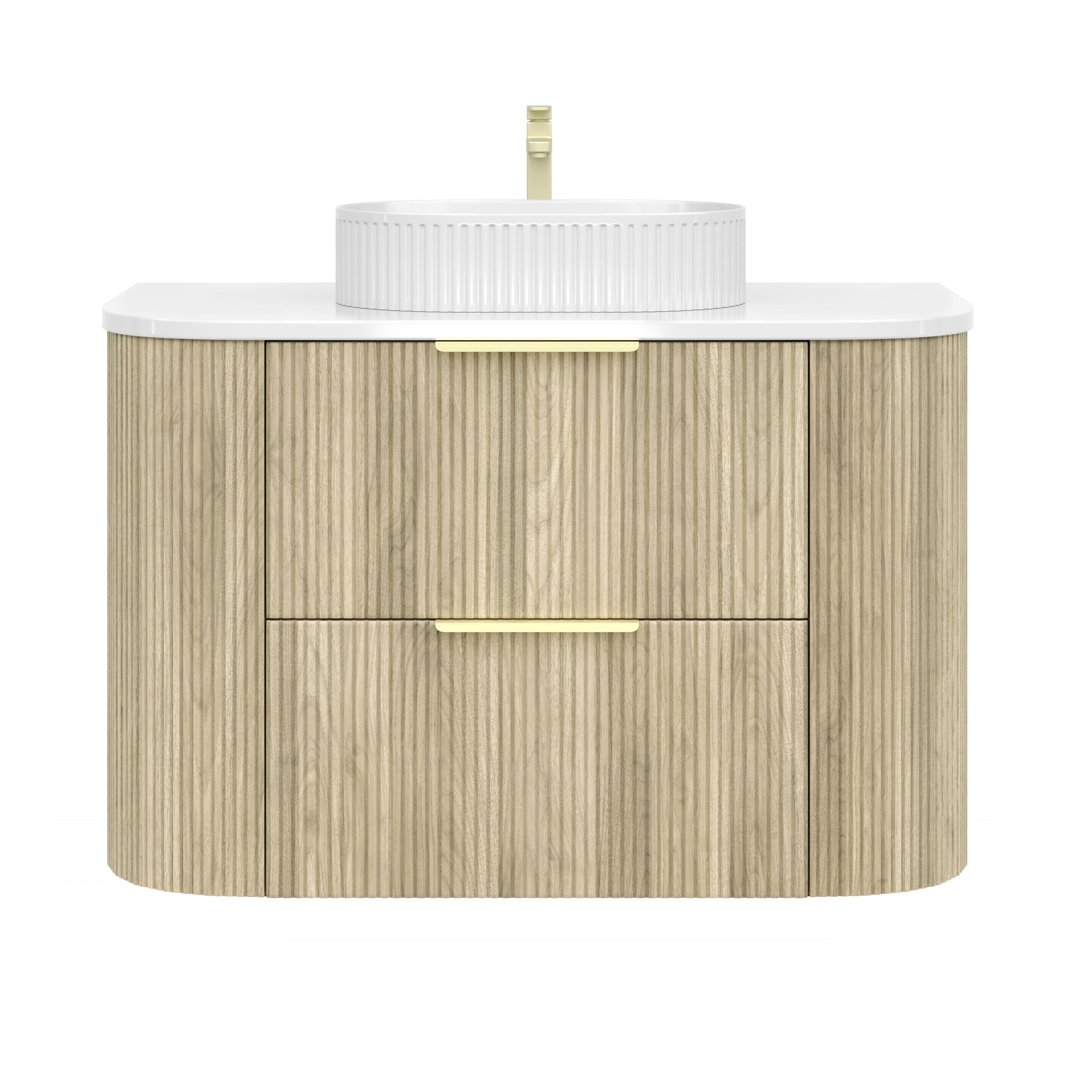 Wall-Mounted PVC fluted Curved Cabinet with Soft-Close Drawers 600-900mm