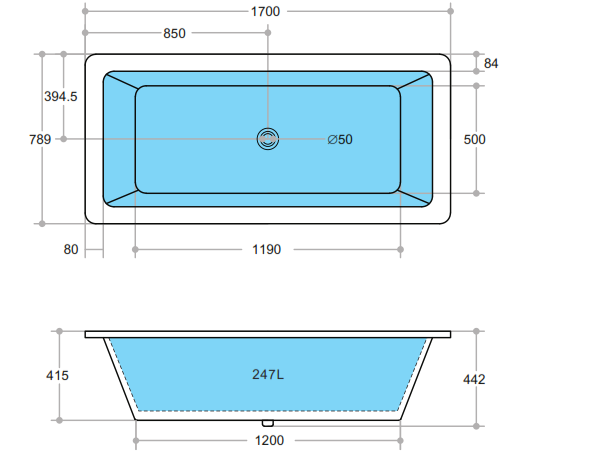 Dunton drop-in Bath 1500/1700mm