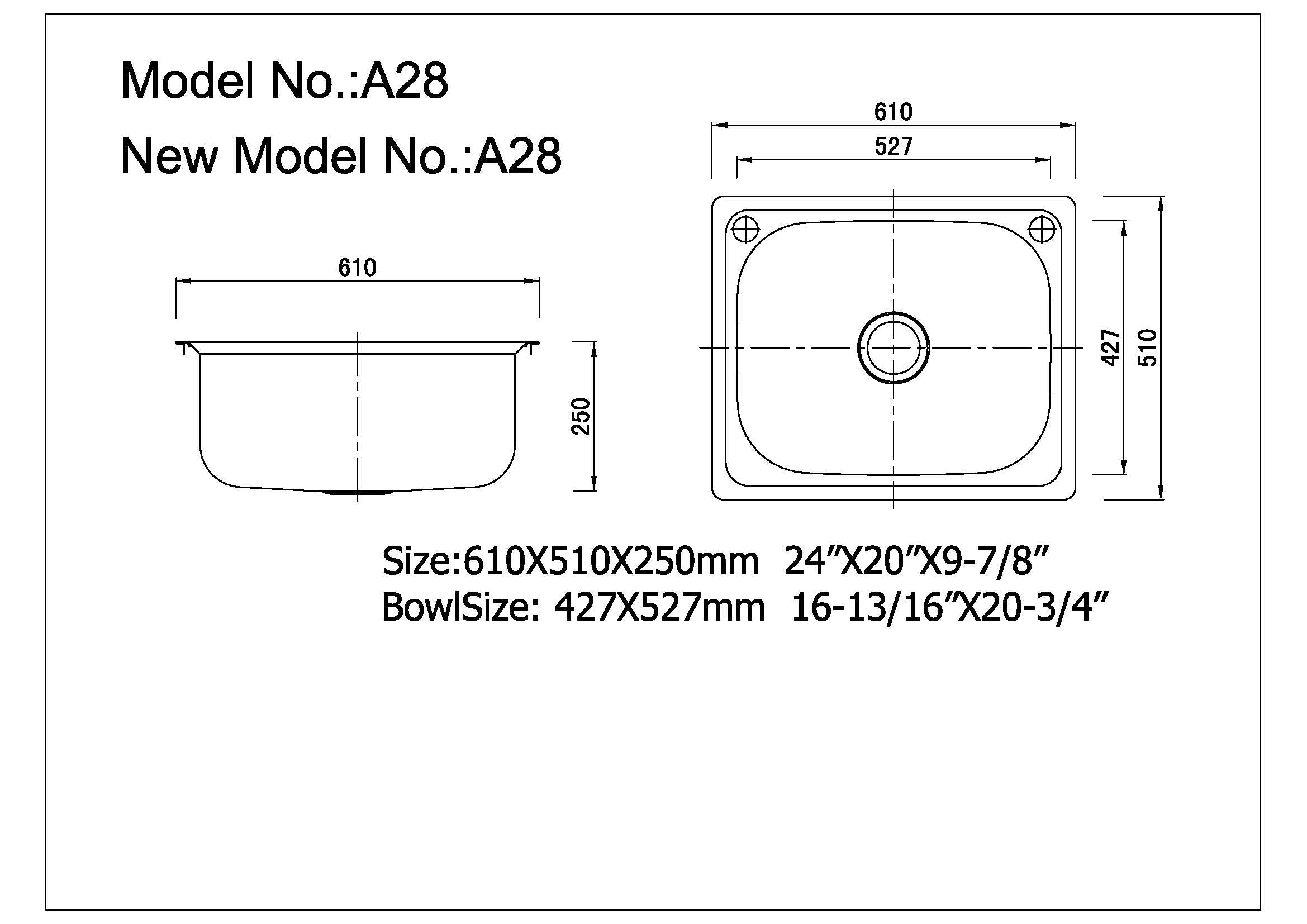 Stainless Drop in Laundry Tub 390-610mm DIL390 /DIL455 /DIL600