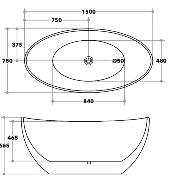 1500*750*690mm Matte White Freestanding Bathtub