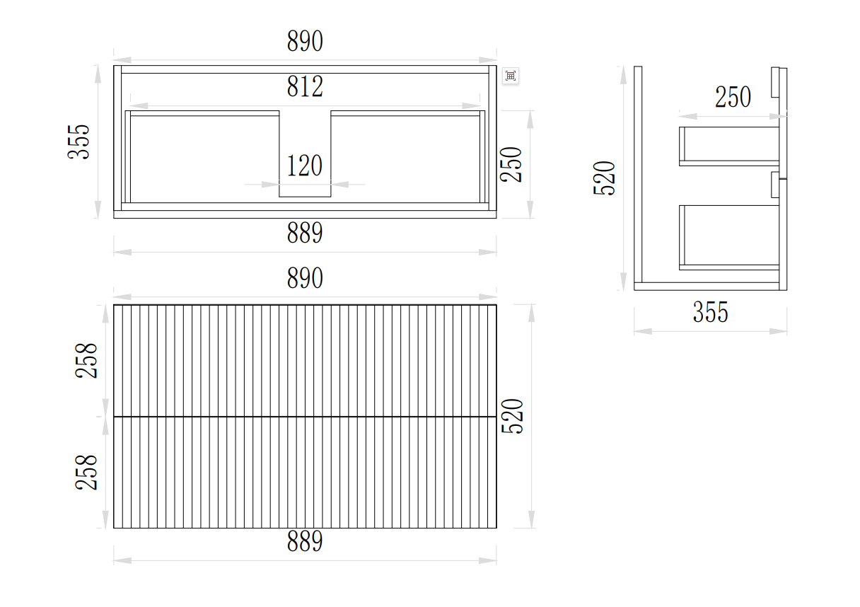 Ceto Eden Wall Hung PVC Cabinet with Soft closing drawers 590/740/890/1190/1490