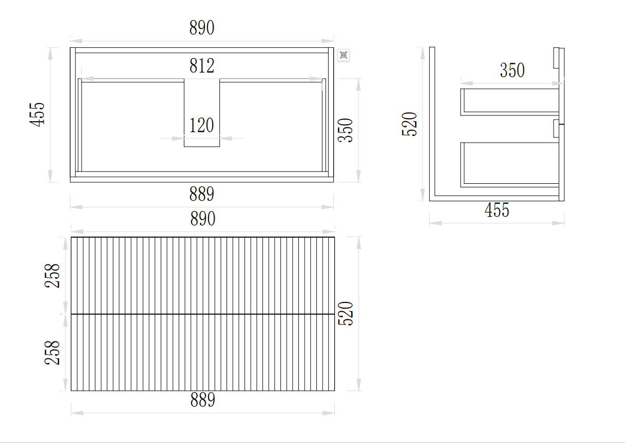Axiom Haven Fluted Wall-Mounted PVC Cabinet with Soft closing drawers 590-1490mm