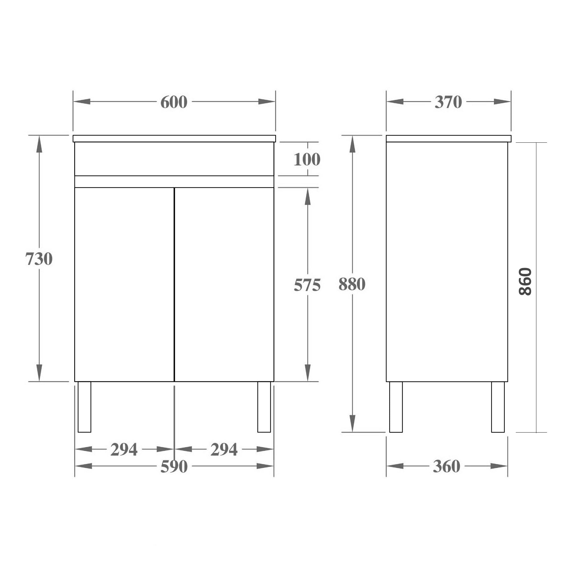 Slim Free-Standing PVC Vanity 450/600/750/900mm