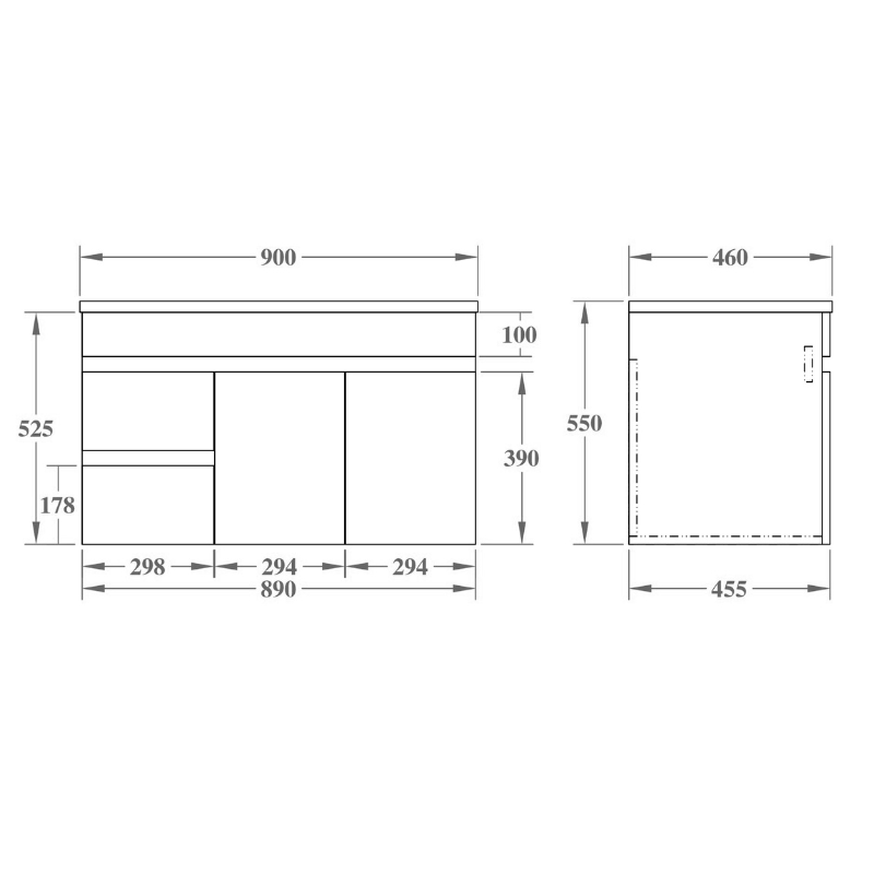 Wren Modern Wall-Mounted Bath Vanity 600/750/900mm
