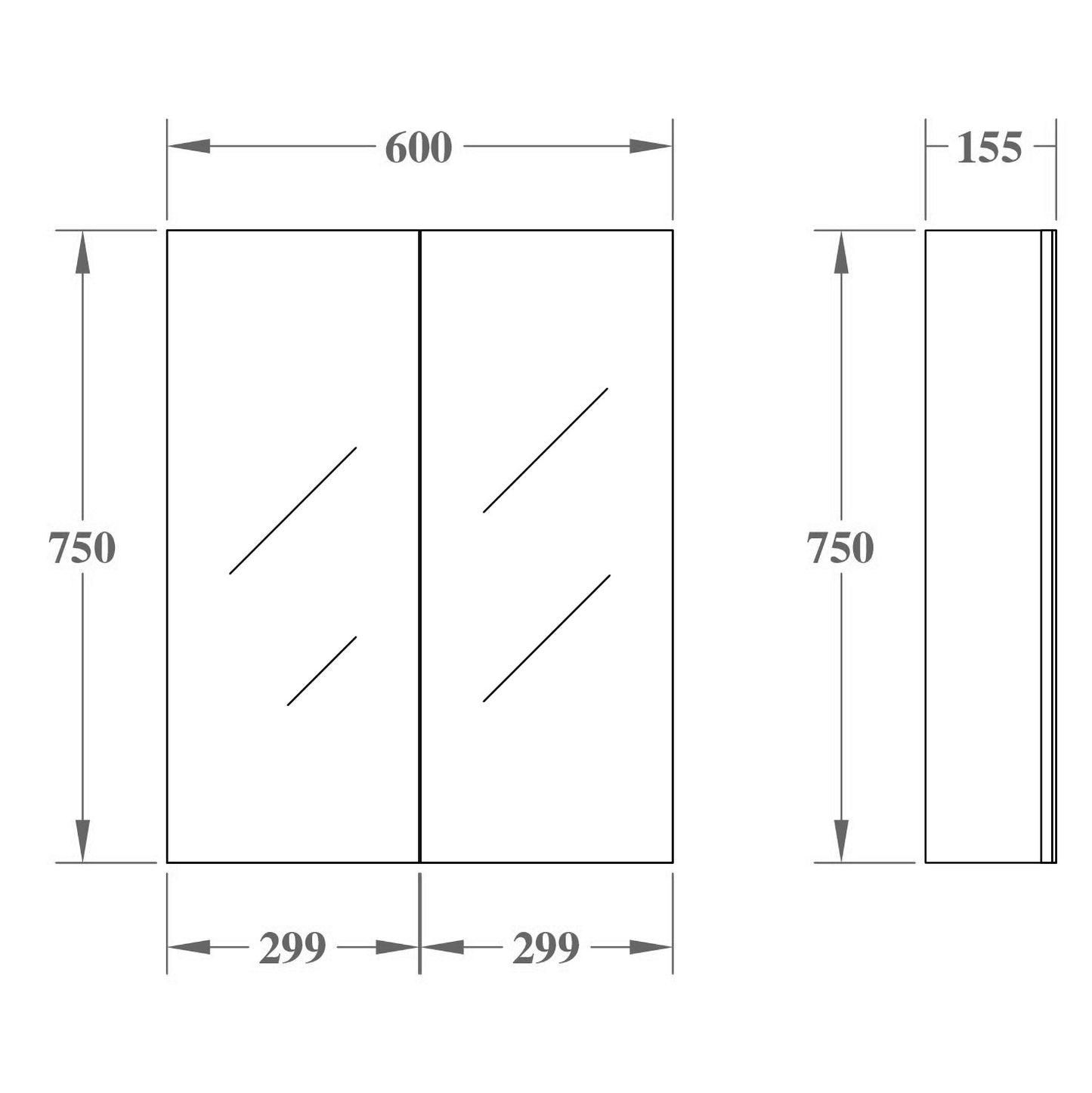 Avie Oak PVC Shaving Cabinet 600-1480mm EVSC60/75/90/120/150-OAK