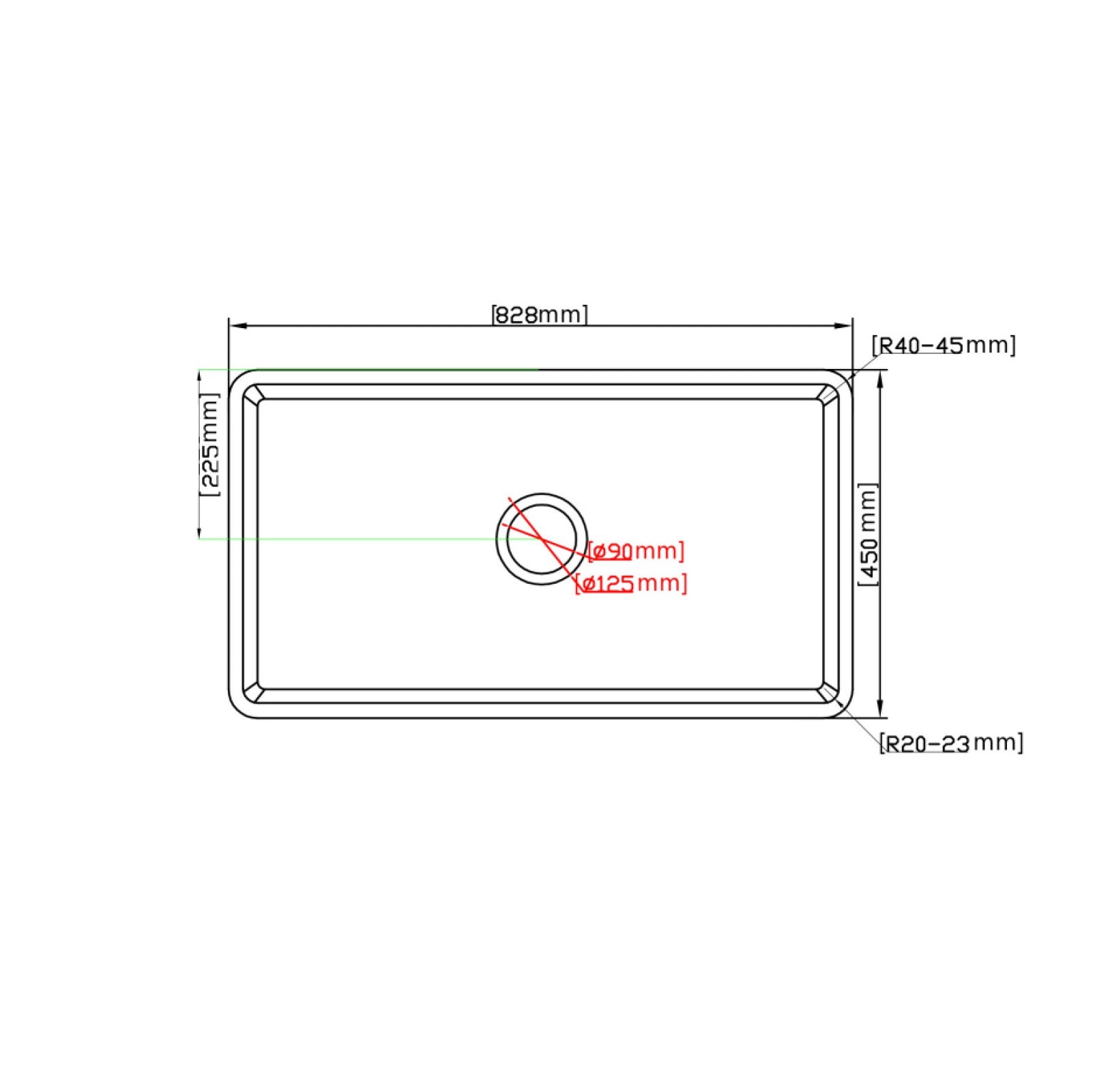 Bradley Fireclay Farmhouse Single Sink 838*456*252mm