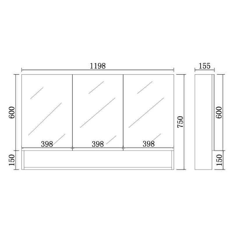 Shaving Cabinet Matte Black Finish 600–1480mm