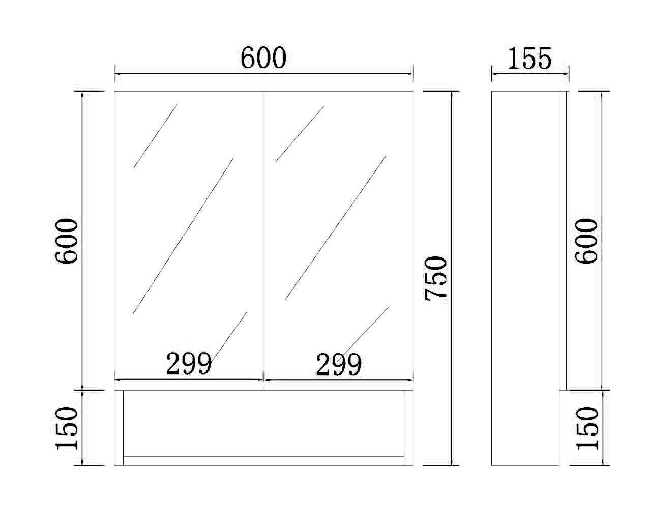 Matte Black Fremantle Mirror Shaving Cabinet 600-1480mm FMBSV600/750/900/1200/1500