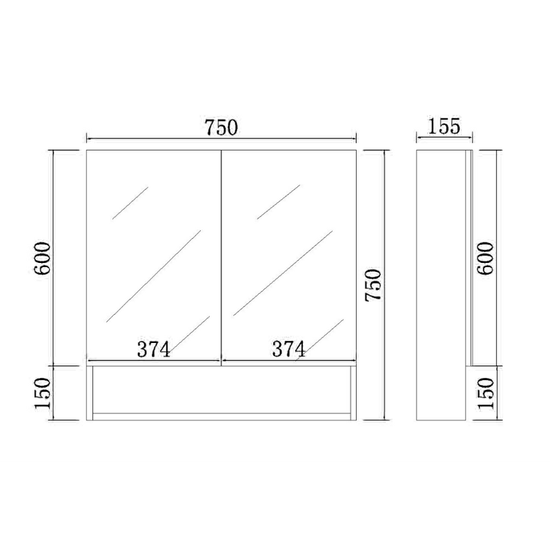 Shaving Cabinet Matte White Finish 600–1480mm