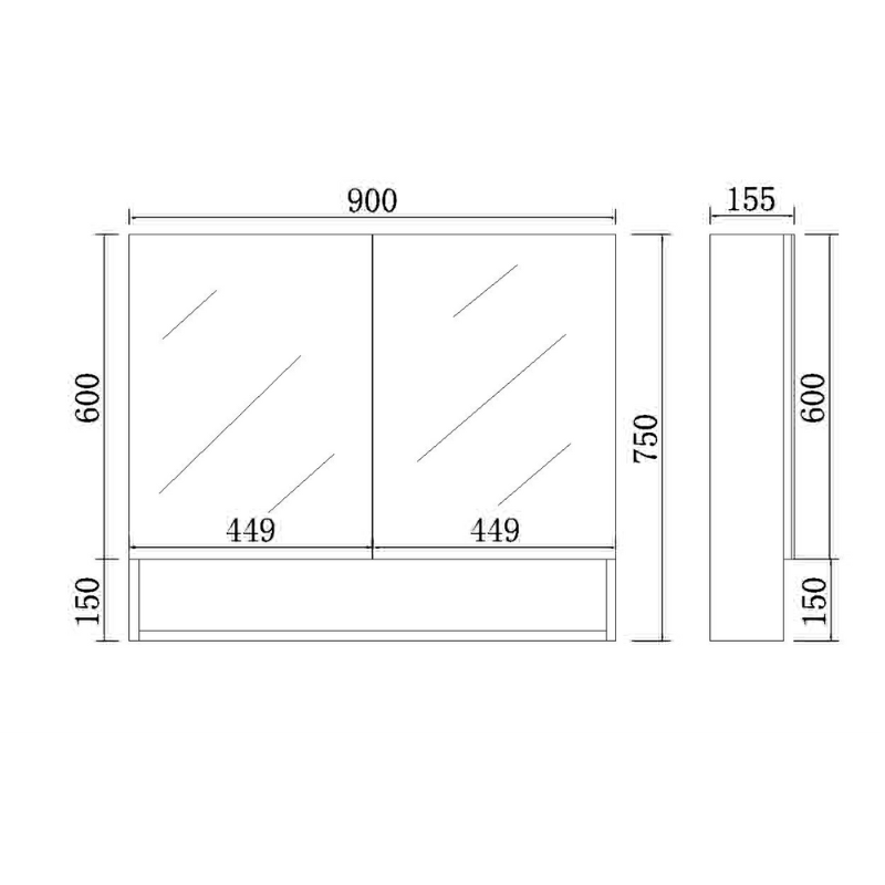 Shaving Cabinet Matte White Finish 600–1480mm