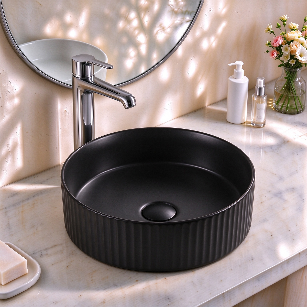 VITO Geneva Fluted Round Premium Ceramic Above-Counter Basin 360*360*120mm