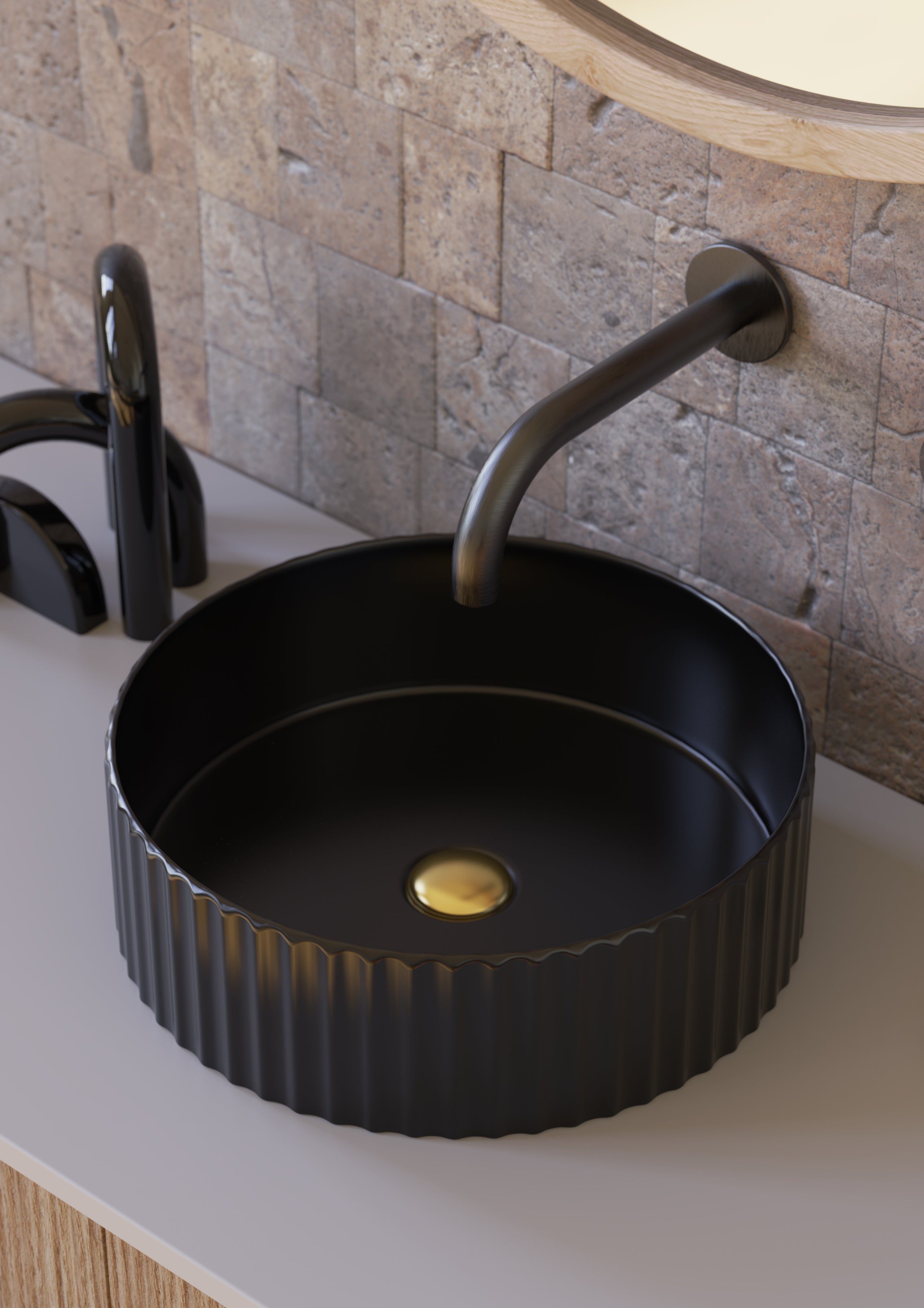 VITO Geneva Fluted Round Premium Ceramic Above-Counter Basin 400*400*125mm