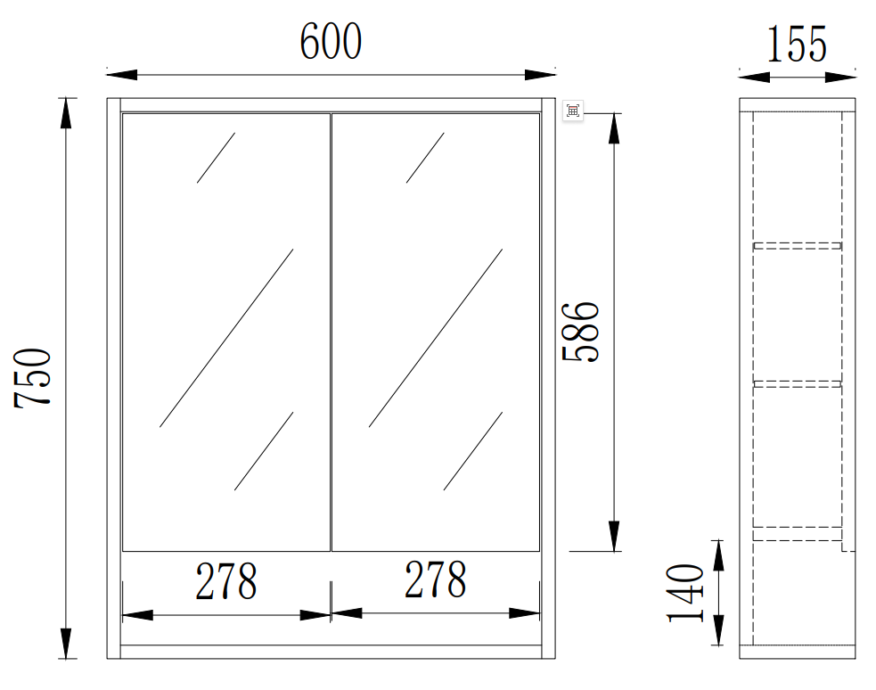 Walnut Grace Shaving Cabinet – Warm Wood Finish 600–1480mm