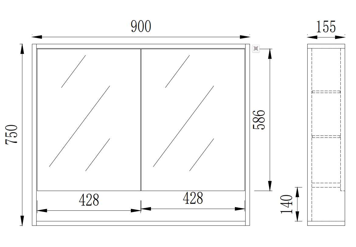 Walnut Grace Shaving Cabinet – Warm Wood Finish 600–1480mm