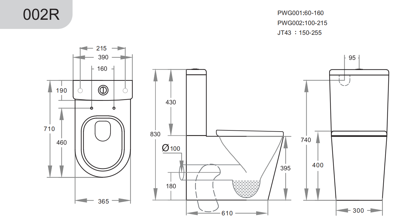 710*390*830mm Back to Wall Rimless Toilet Suite LUX002R Trap Included