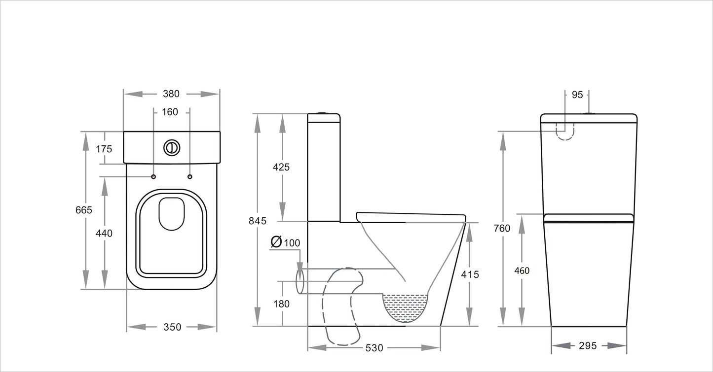 665*380*840mm Back to Wall Qubist BTW Toilet Suite LUX003/LUX003-B Trap Included