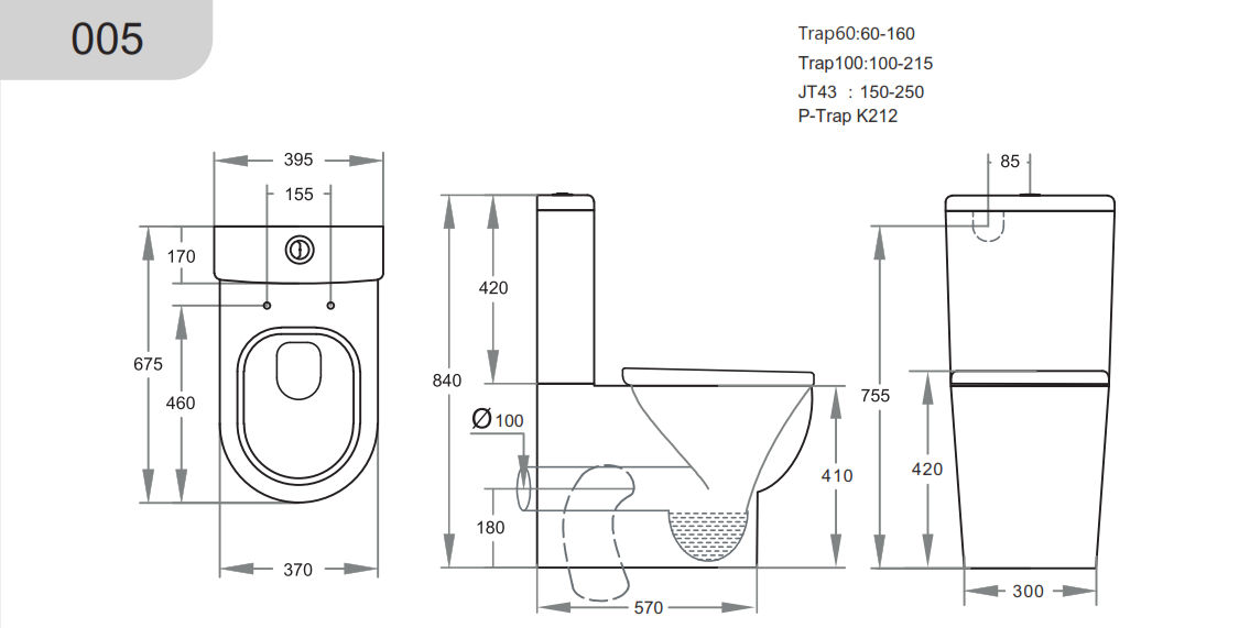 675*395*840mm Back to Wall Pola BTW Toilet Suite KDK005 Trap Included